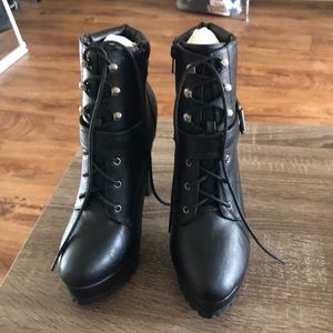 Just Fab zip up, lace up platform black boots